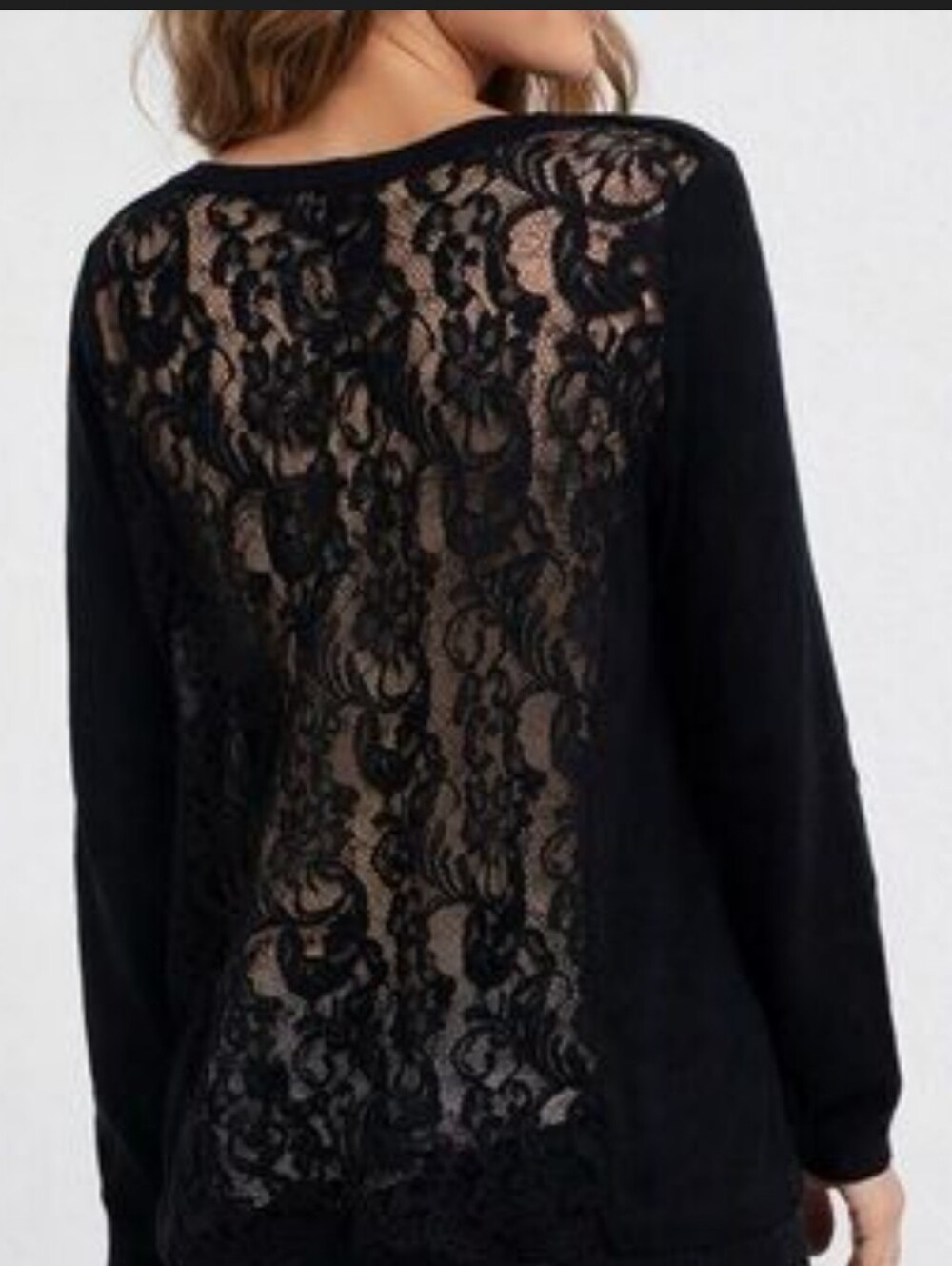 CAbi Black Lace-Back Knit Lightweight Sweater